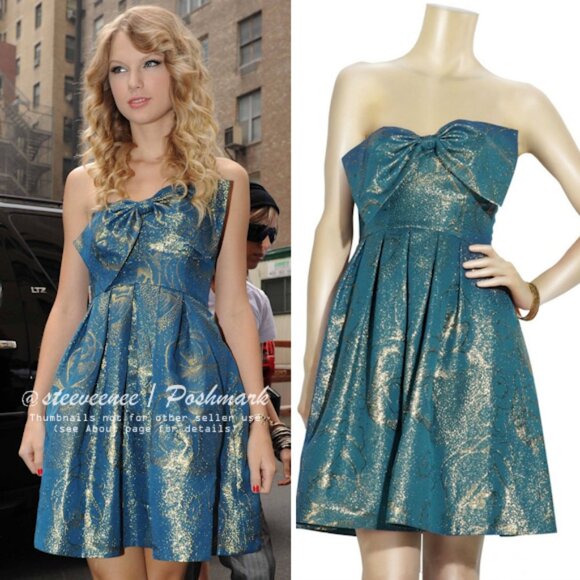 Rebecca Taylor Metallic Bow Party Dress ASO Taylor Swift - Picture 1 of 9